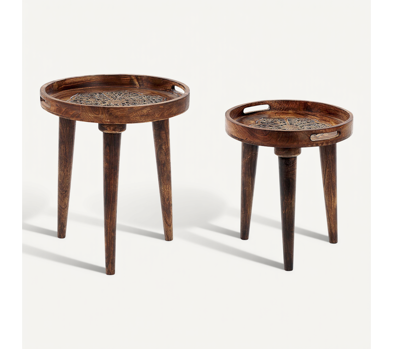 Lot De 2 Tables D'appoint En Bois De Manguier Sombre Astai