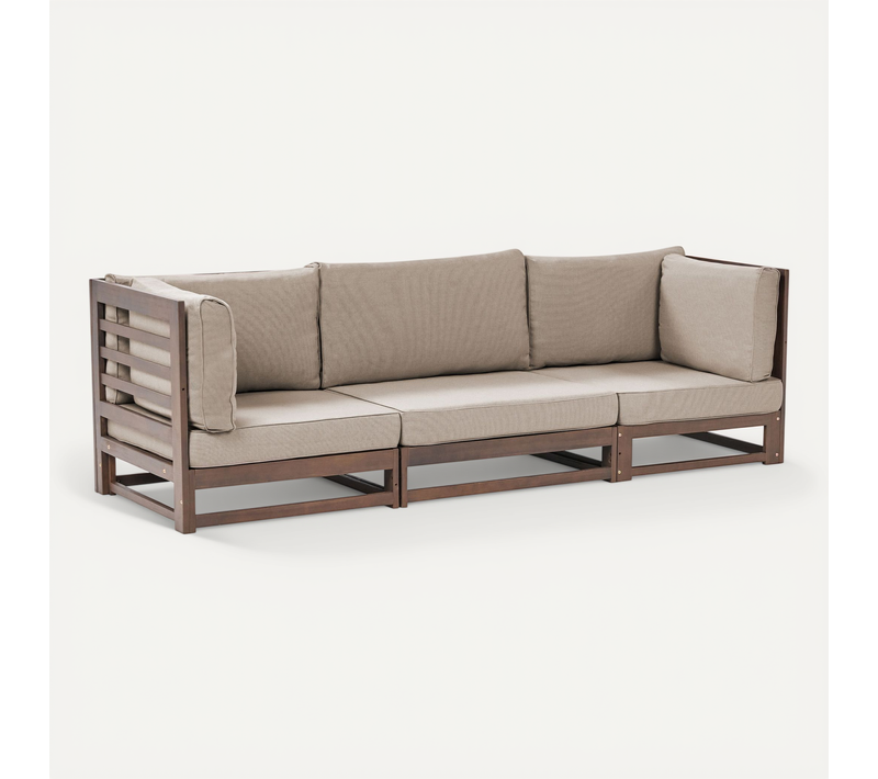 Canapé De Jardin 3 Places Trani Bois D'acacia Certifié Marron Foncé