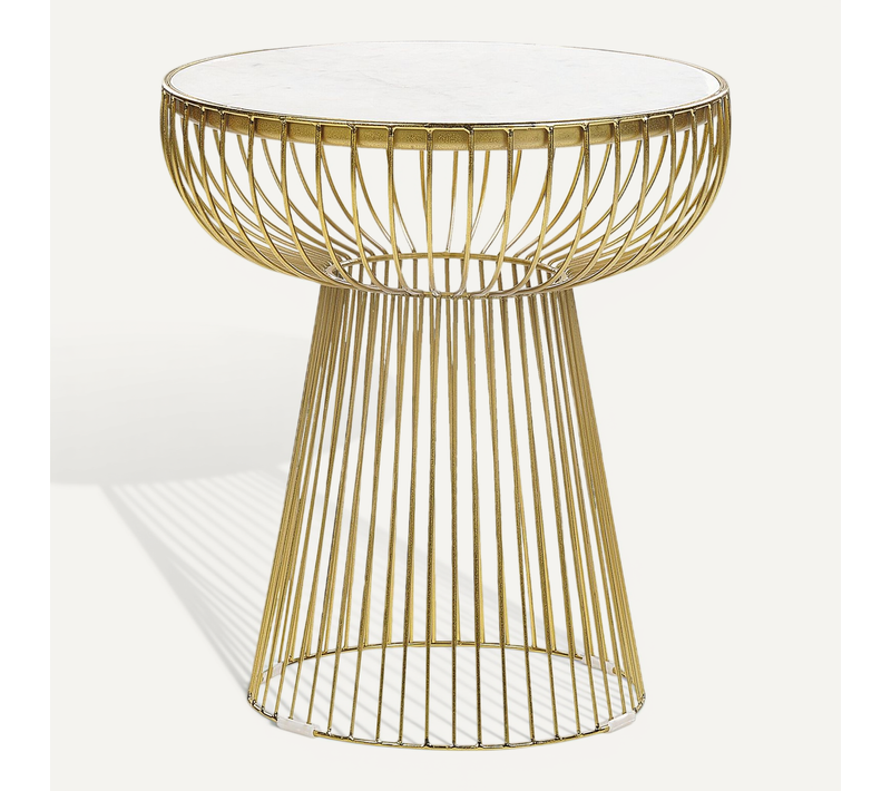 Table D'appoint Ronde En Marbre Blanc Et Doré Cheynes
