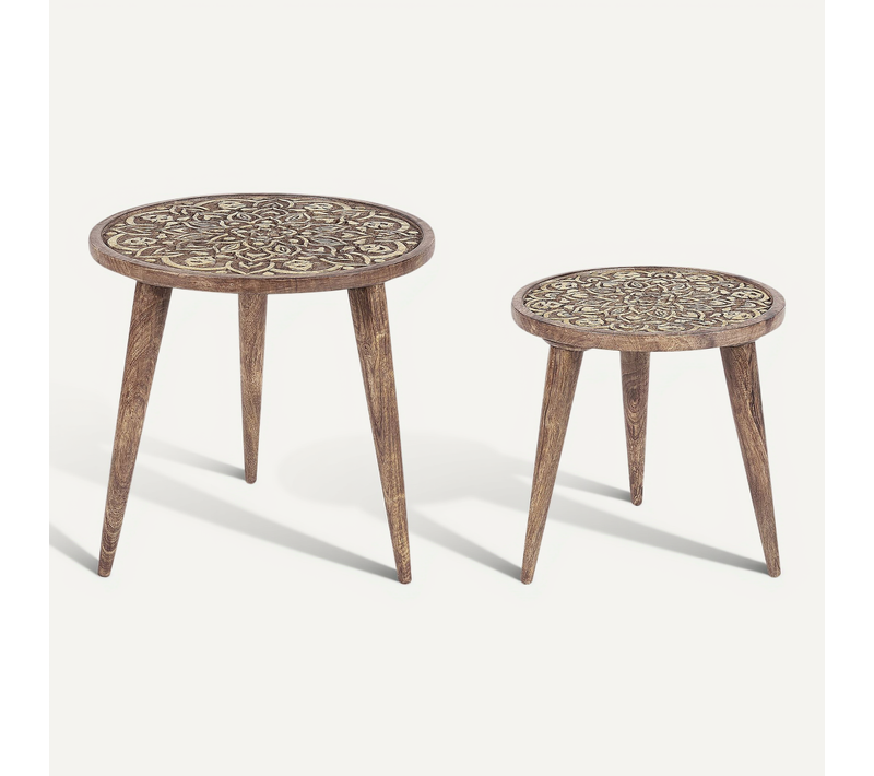 Lot De 2 Tables D'appoint En Bois De Manguier Sombre Ranja