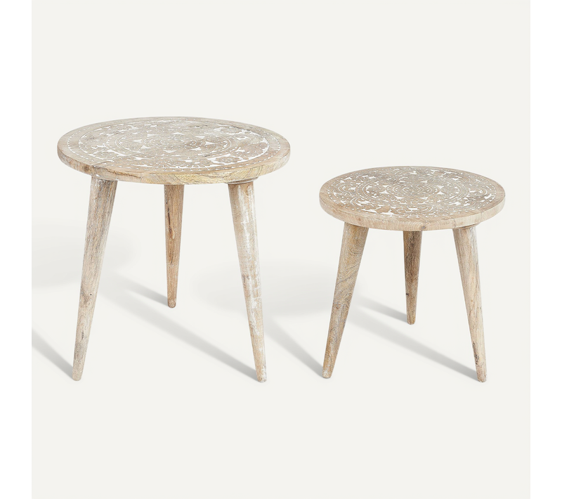 Lot De 2 Tables D'appoint En Bois De Manguier Clair Uday