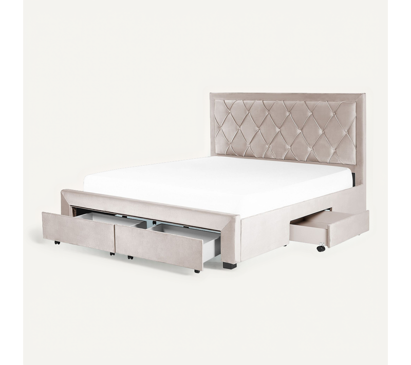 Lit Double Avec Rangement En Velours 180 X 200 Cm Beige Lievin