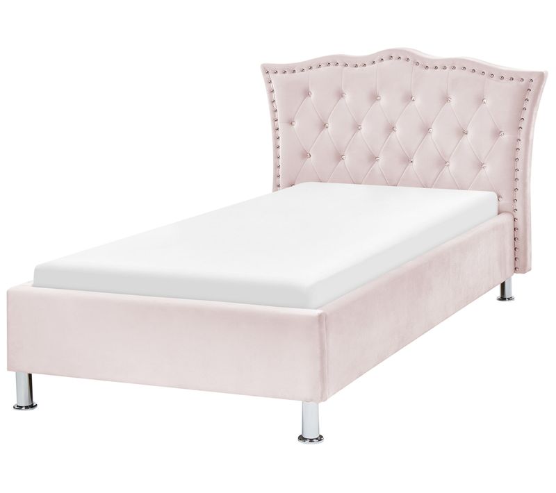 Lit Simple En Velours Rose Pastel 90 X 200 Cm Metz