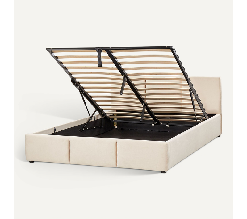 Lit Avec Coffre En Velours Beige Clair 140 X 200 Cm Bousse