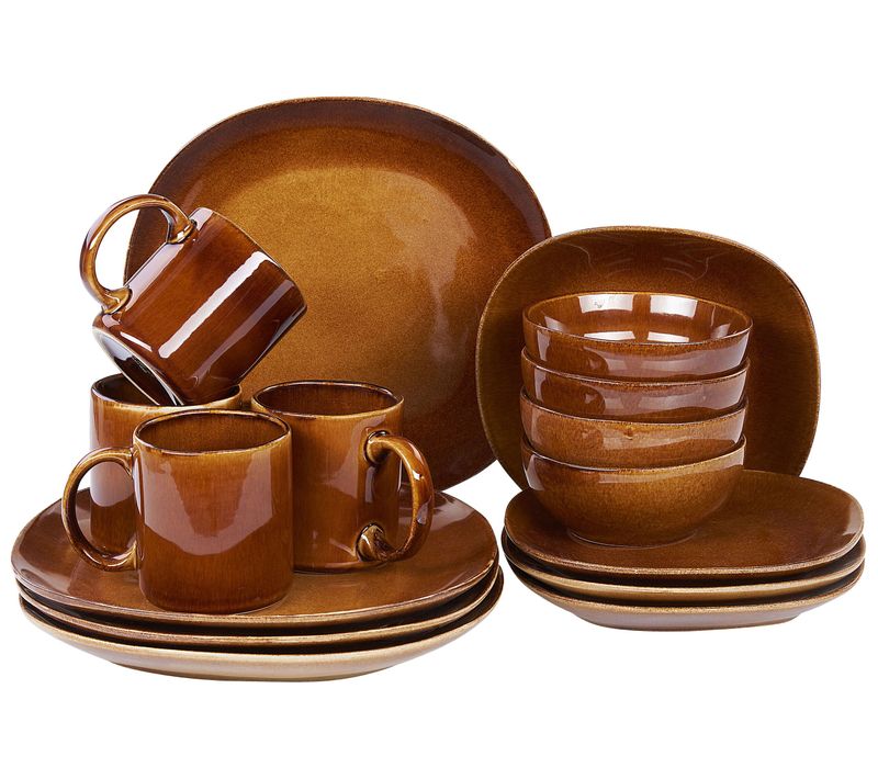 Set De 16 Couverts De Table Grès Marron Doré Turmeric