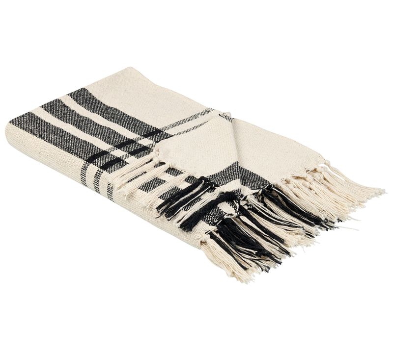 Plaid En Coton 130 X 170 Cm Blanc Cassé Et Noir Yuvali
