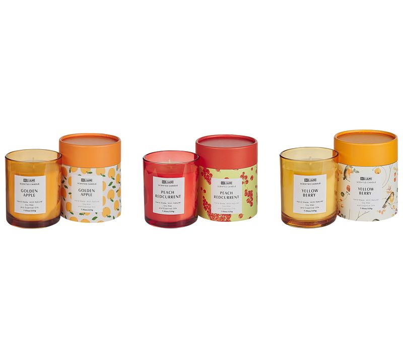 3 Bougies à La Cire De Soja Parfumées Pêche Groseille/physalis/pomme Golden Colorful Barrel