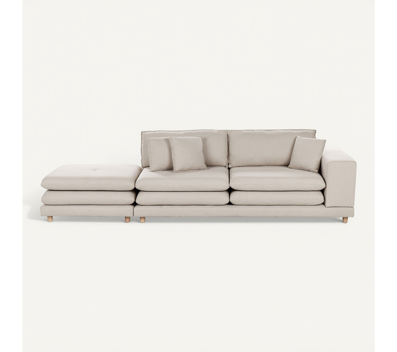 Canapé 2 Places Heden Tissu Beige Avec Pouf