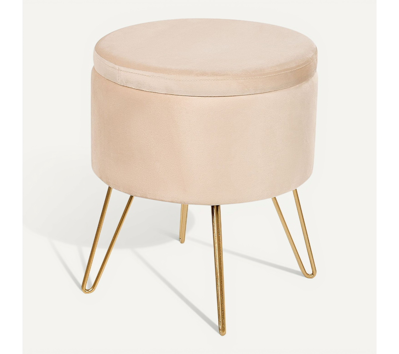 Pouf Coffre En Velours Beige Silas