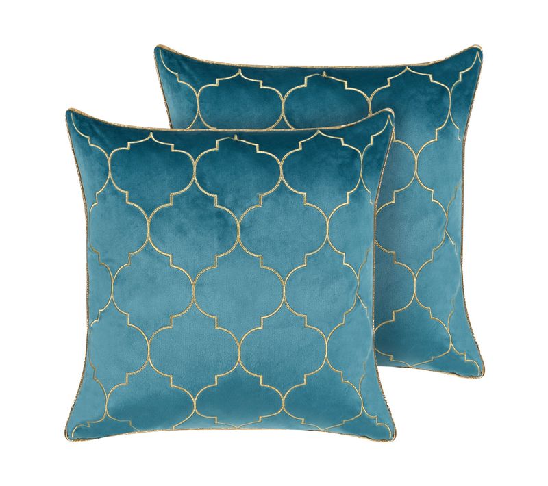 Lot De 2 Coussins Velours Bleu Alyssum 45 X 45 Cm