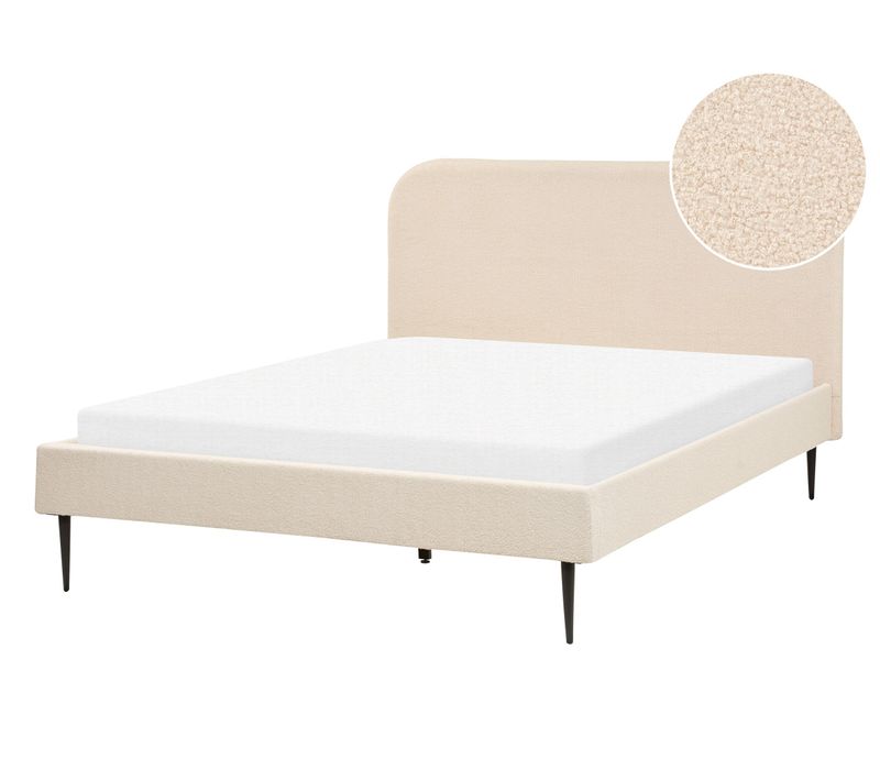 Lit Avec Sommier Bouclé Flayat 140 X 200 Cm Beige Clair