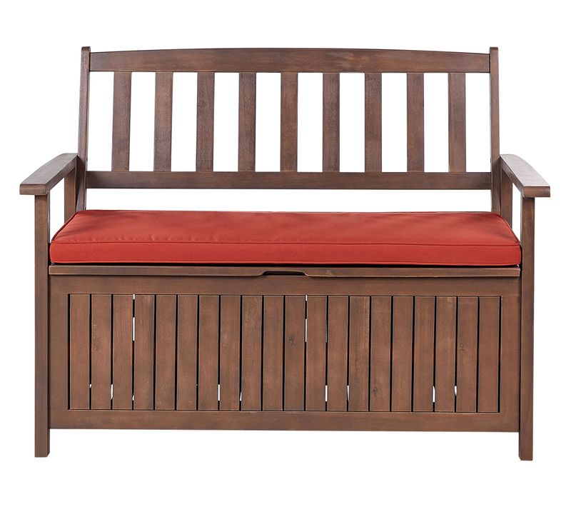 Banc Avec Coussin D'assise Sovana 120 Cm Avec Rangement Acacia Rouge