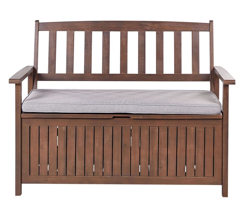 Banc Avec Coussin D'assise Sovana 120 Cm Avec Rangement Acacia Gris Clair