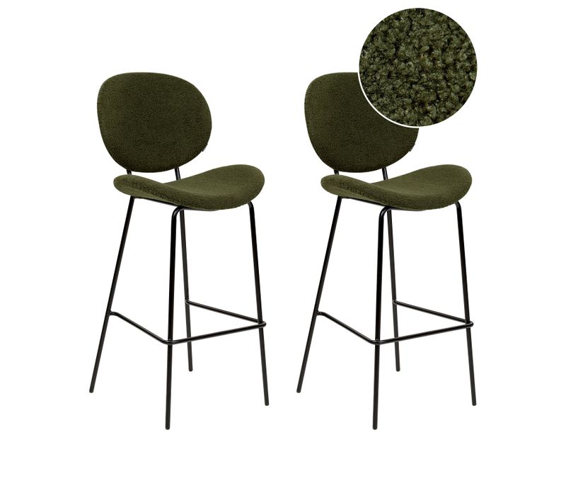 Tabouret De Bar Set De 2 Bouclé Vert Foncé Luana