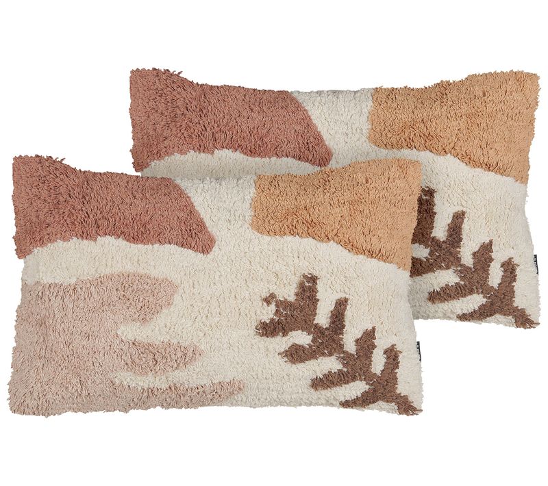 Lot De 2 Coussins Touffeté Coton Beige Camassia 30 X 50 Cm