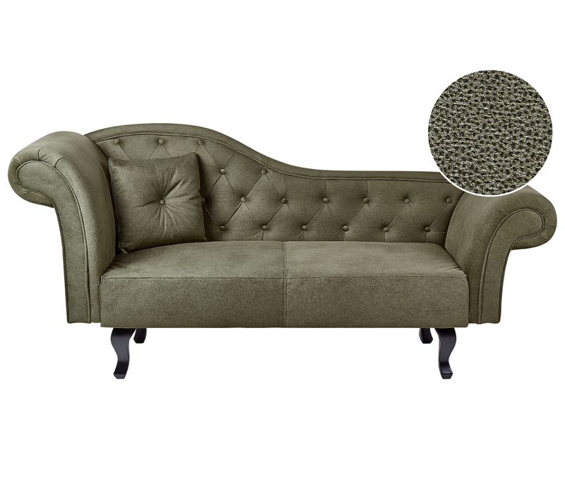 Méridienne à Gauche En Velours Vert Olive Lattes Ii