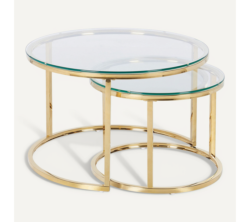 Set De 2 Tables Basses En Verre Et Pieds Dorés Grange