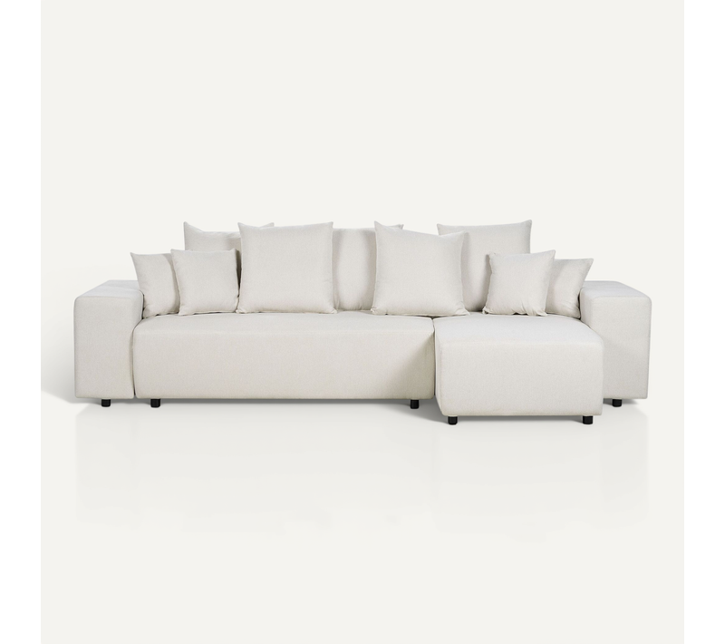Canapé-lit D'angle à Gauche Avec Rangement En Tissu Beige Clair Luspa