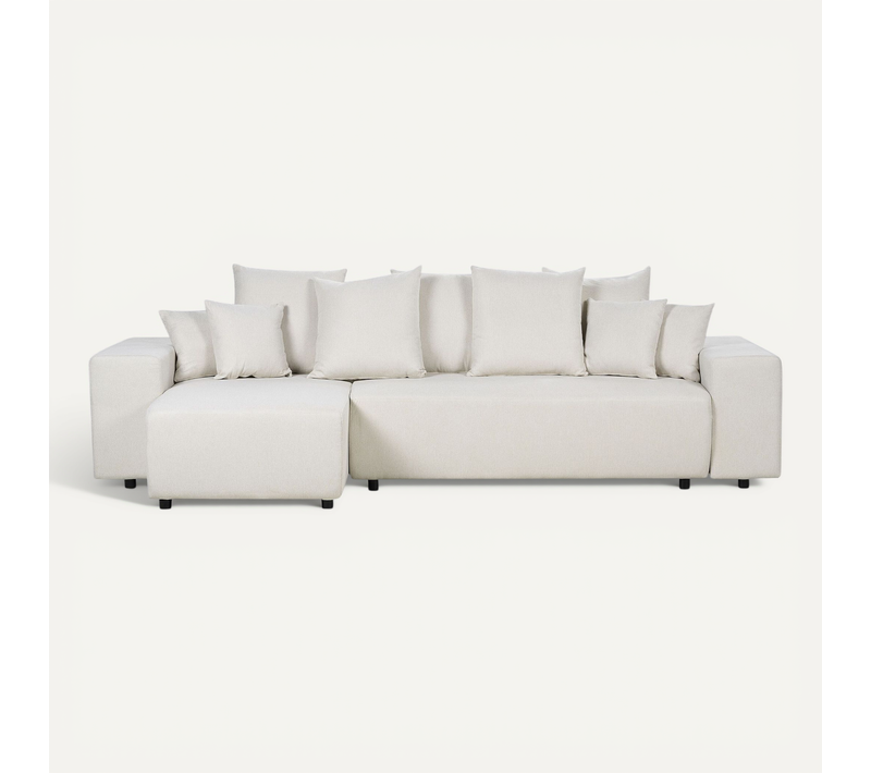 Canapé-lit D'angle à Droite Avec Rangement En Tissu Beige Clair Luspa