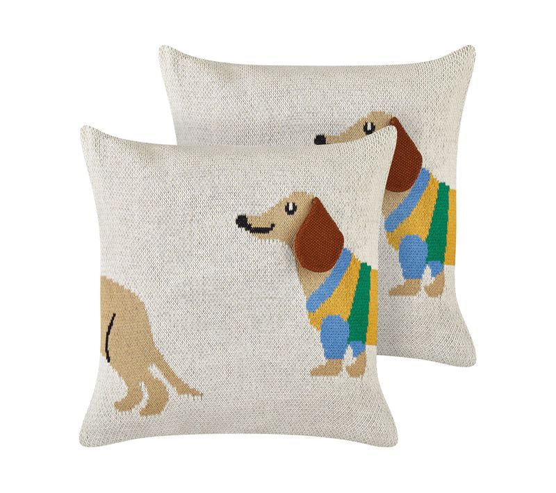 Lot De 2 Coussins Coton Beige Battal 45 X 45 Cm