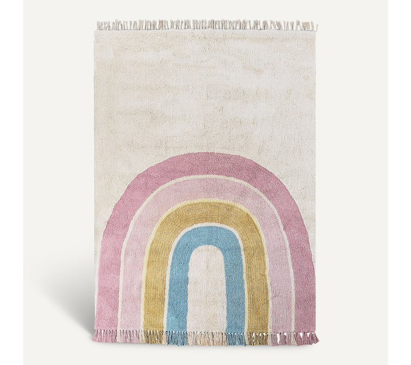 Tapis Enfant Avec Motif Arc-en-ciel En Coton 140 X 200 Cm Beige Et Multicolore Tatarli