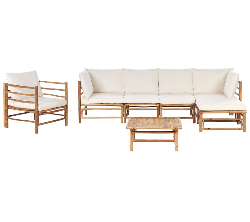 Ensemble De Salon De Jardin Avec Table 6 Places Cerreto Côté Gauche Bambou Blanc Cassé