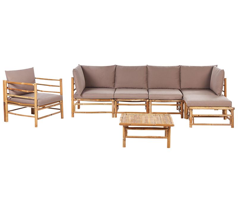 Ensemble De Salon De Jardin Avec Table 6 Places Cerreto Côté Gauche Bambou Taupe