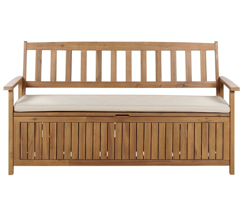 Banc Avec Coussin D'assise Sovana 160 Cm Avec Rangement Acacia Taupe