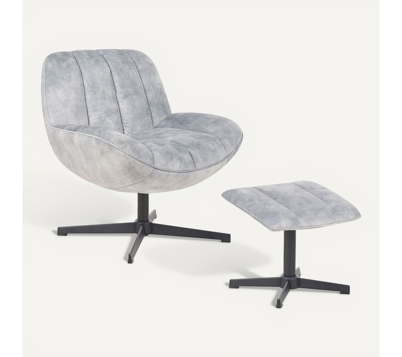 Fauteuil Pivotant Lia Velours Gris Clair