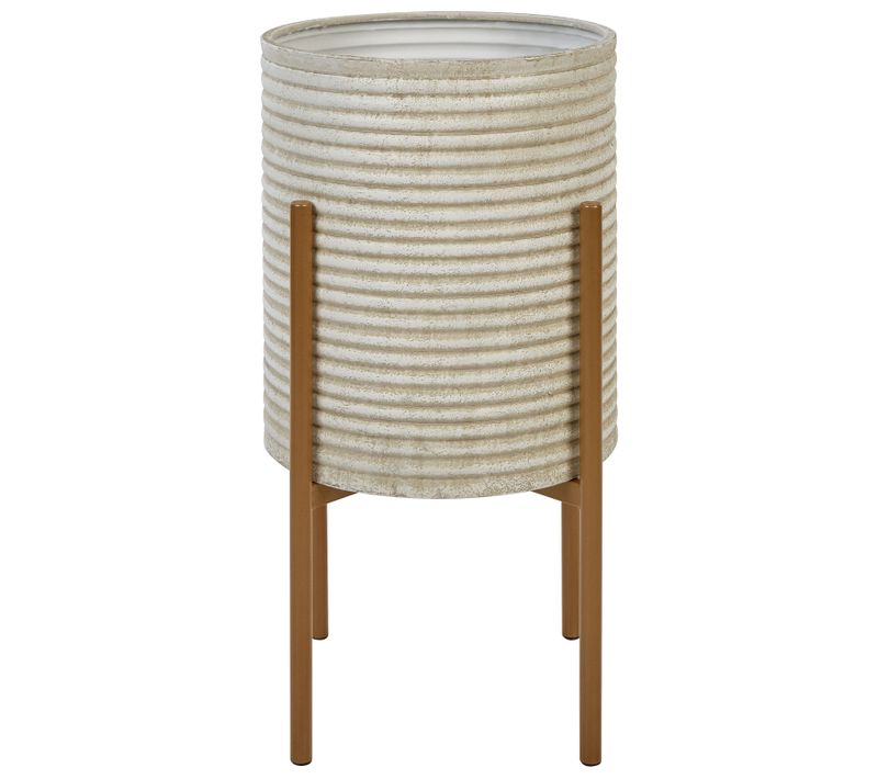 Pot De Fleurs En Métal 31 X 31 X 58 Cm Beige Alpinus