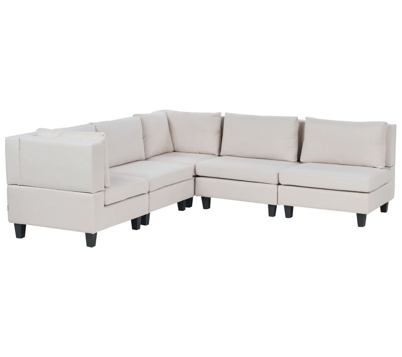 Canapé D'angle Modulable 5 Places Unstad Tissu Beige Clair Côté Droit