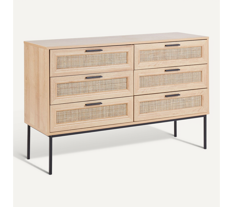 Commode à 6 Tiroirs En Rotin Bois Clair Pasco