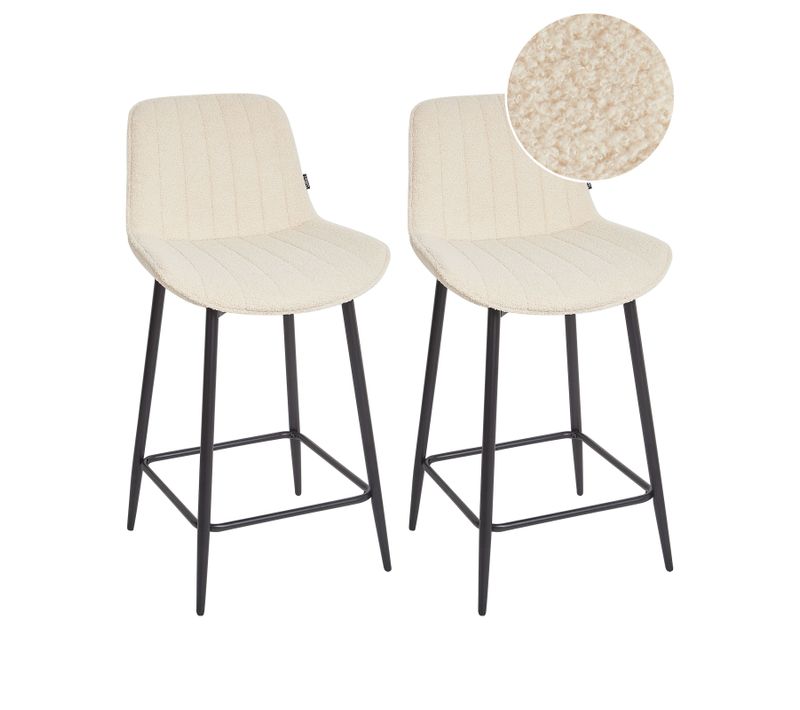 Tabouret De Bar Set De 2 Bouclé Beige Clair Dubrovnik