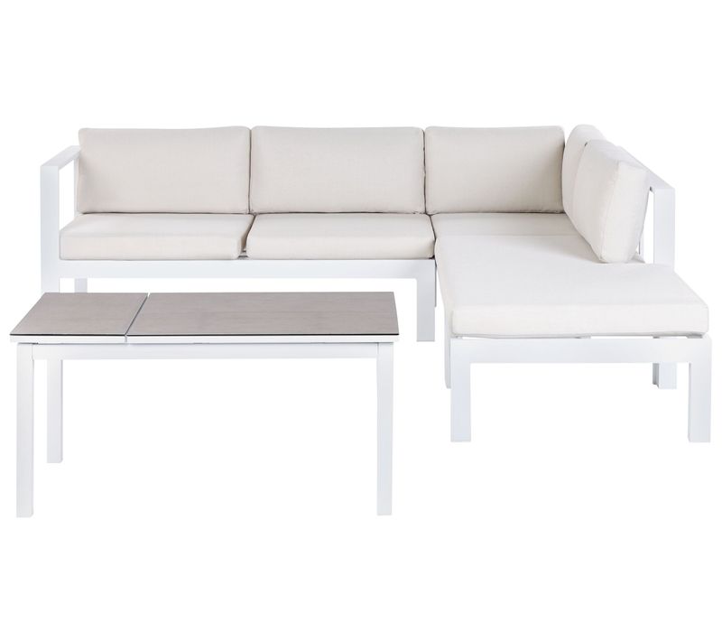 Ensemble De Canapés D'angle De Jardin 5 Places Messina Côté Gauche Métal Blanc Cassé