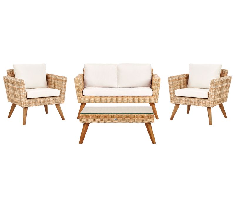 Ensemble De Salon De Jardin Avec Table 4 Places Vittoria Polyrotin Blanc Cassé