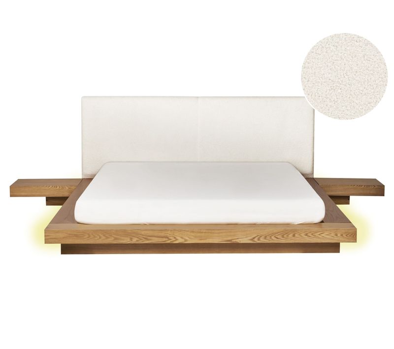 Lit Avec LED Bouclé Zen 160 X 200 Cm LED Frêne Naturel