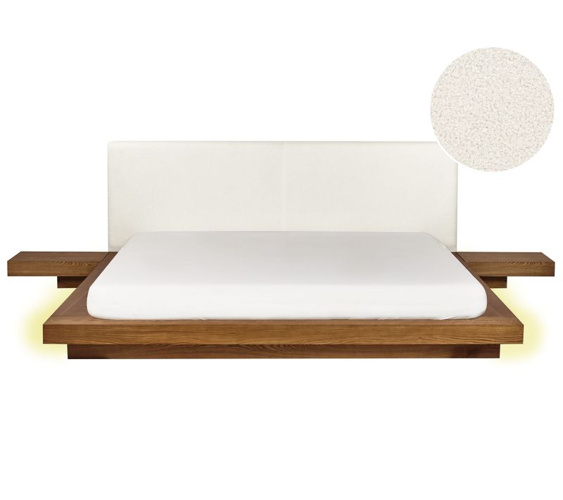Lit Avec LED Bouclé Zen 180 X 200 Cm LED Frêne Naturel
