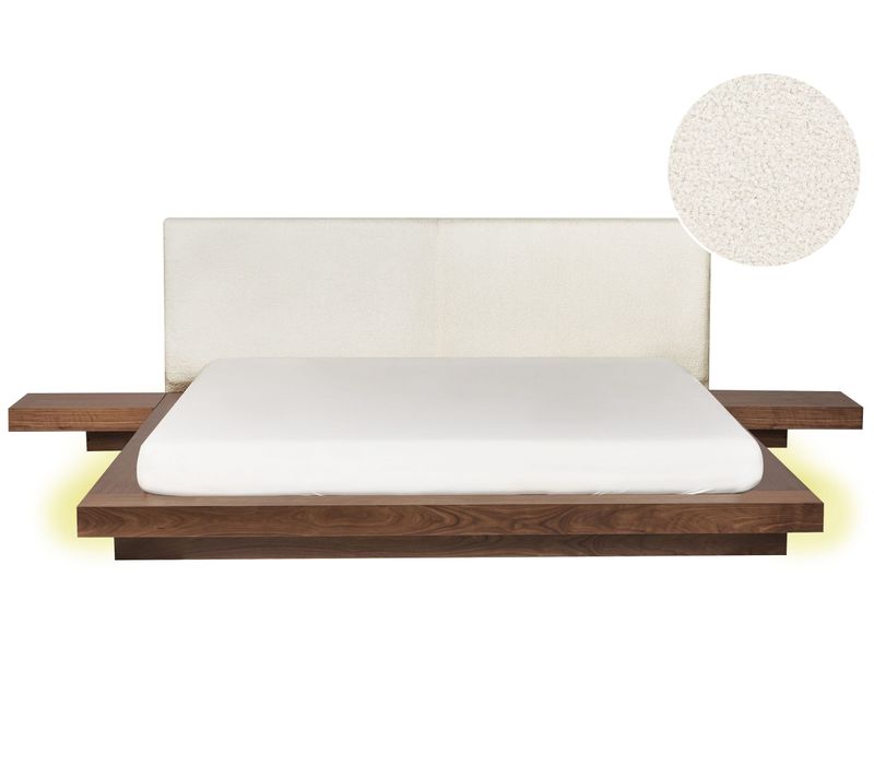 Lit Avec LED Bouclé Zen 180 X 200 Cm LED Frêne Marron