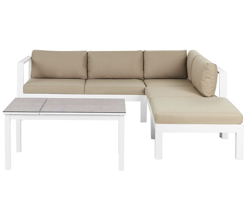 Ensemble De Canapés D'angle De Jardin 5 Places Messina Côté Gauche Métal Beige Sable