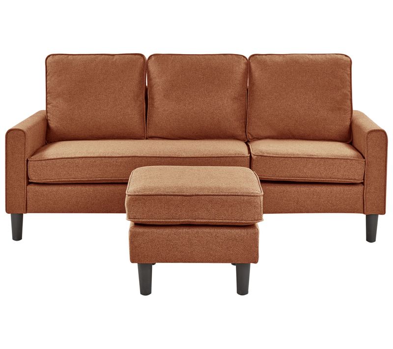 Canapé 3 Places Avesta Tissu Marron Doré Avec Ottoman