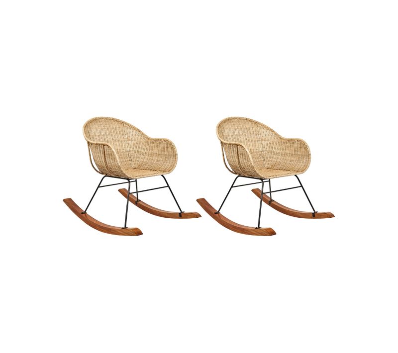 Lot De 2 Fauteuils à Bascule Lavinio Rotin Naturel