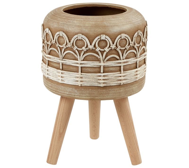 Cache-pot Sur Pied Cyrtomium 27 Cm Marron Clair