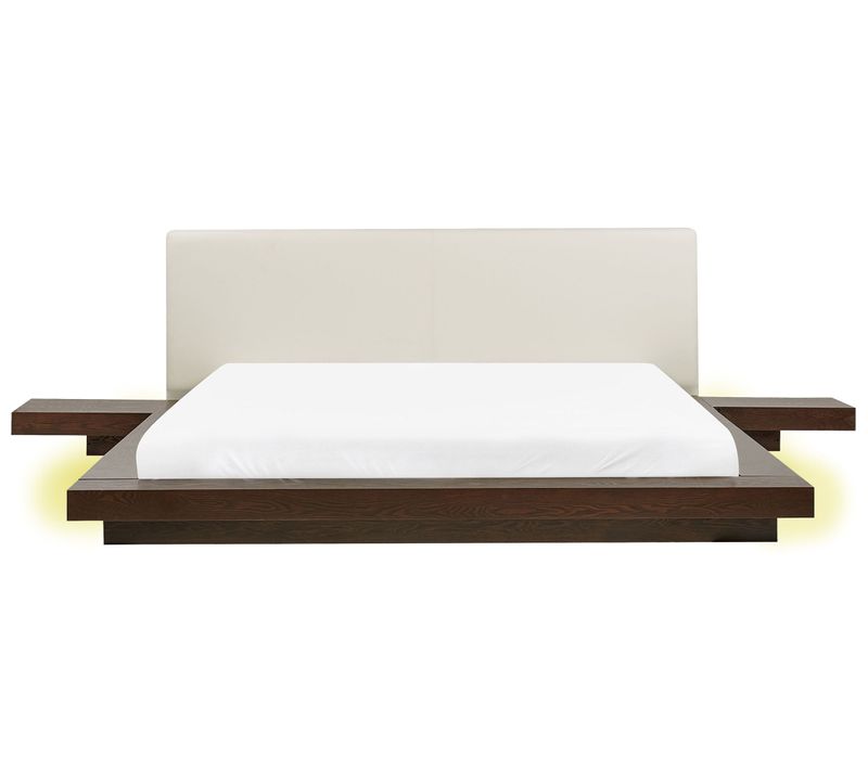 Lit Avec LED Cuir Pu Zen 180 X 200 Cm Frêne Foncé