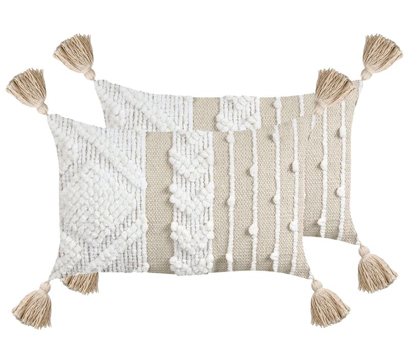 Lot De 2 Coussins Décoratifs Valvaria Coton 30 X 50 Cm Blanc Cassé Motif à Chevrons