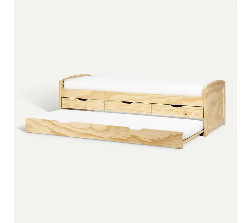 Lit Gigogne Bois De Pin Petiville 90 X 200 Cm Marron Clair