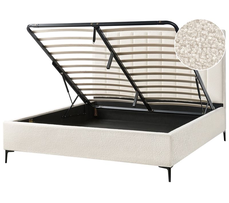 Lit Ottoman Bouclé Sezanne 180 X 200 Cm Blanc Cassé