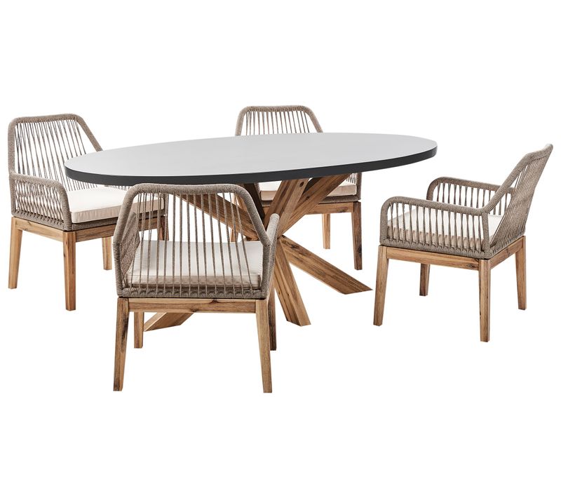 Salle à Manger De Jardin 4 Places Oristano Avec Coussins Béton Beige