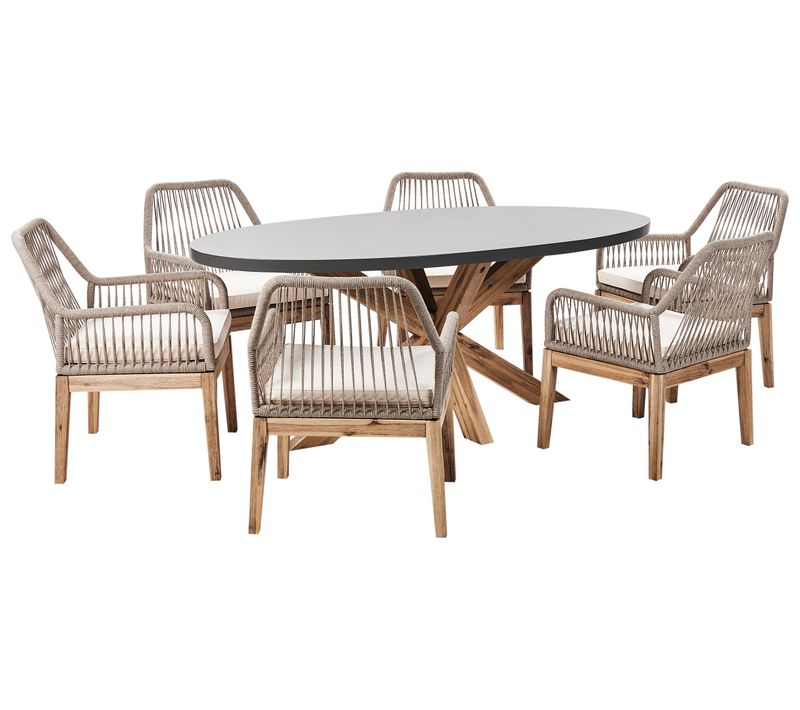 Salle à Manger De Jardin 6 Places Oristano Avec Coussins Béton Beige