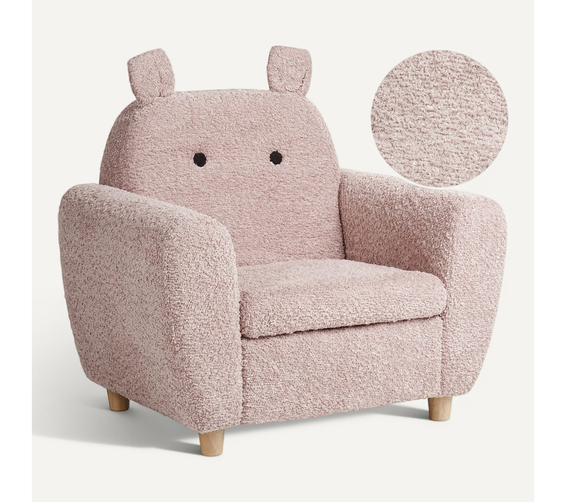 Fauteuil Pour Enfants Hippopotame Maribo Bouclé Rose Pastel