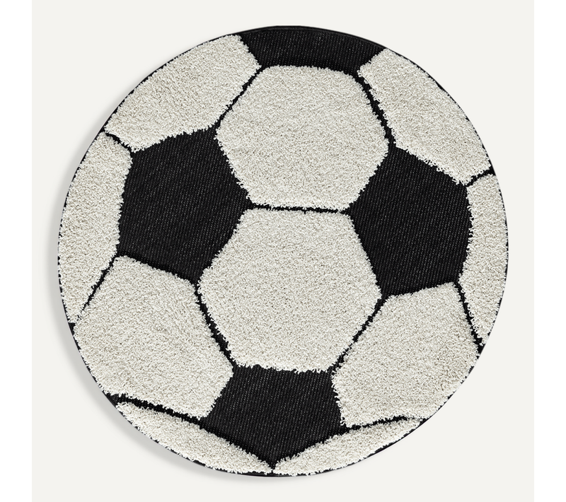 Tapis Lou Enfant Football, Noir Blanc, 120 Cm Ronde